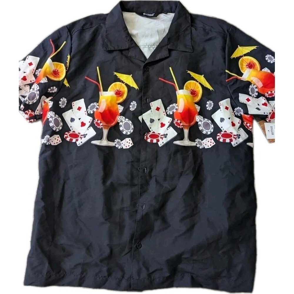 NWT Buffalo Outdoors® Mens L Camp Shirt Poker Gambling Vegas Party Casino Button